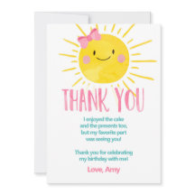 Sunshine Birthday Girl Carte de remerciements été