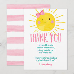 Sunshine Birthday Girl Carte de remerciements été