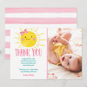 Sunshine Birthday Girl Carte de remerciements été