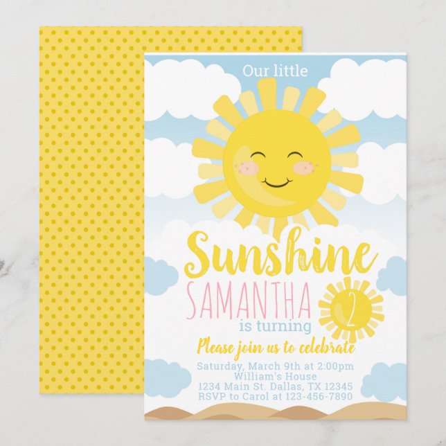 Sunshine Birthday Party Einladung (Vorne/Hinten)