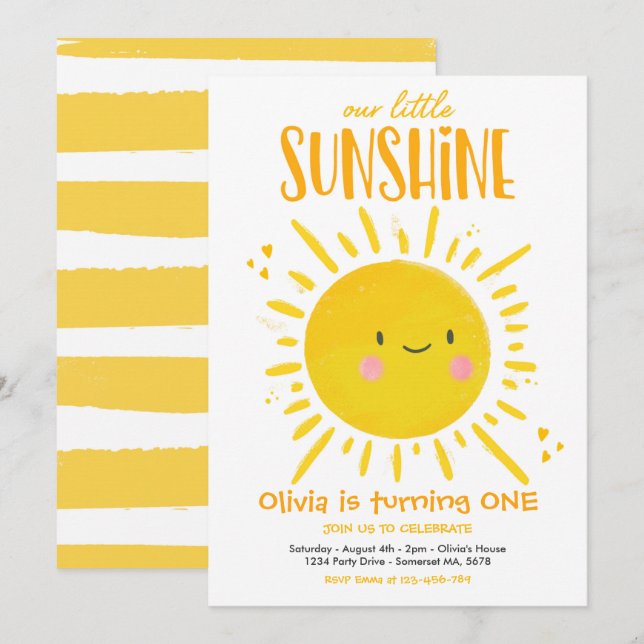 Sunshine Birthday Party Gelb unser kleiner Sonnens Einladung (Vorne/Hinten)