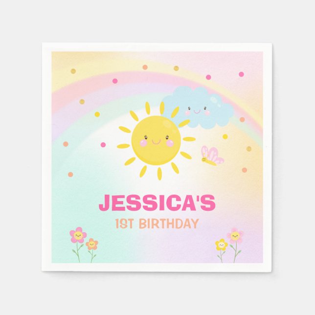 Sunshine Birthday Party Napkin Unser kleiner Sonne Serviette (Vorderseite)