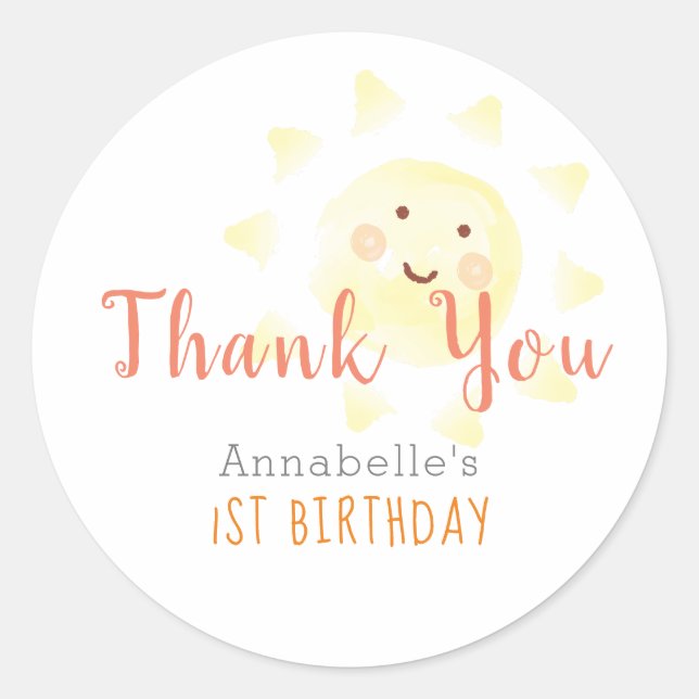 Sunshine Birthday Vielen Dank Runder Aufkleber (Vorderseite)