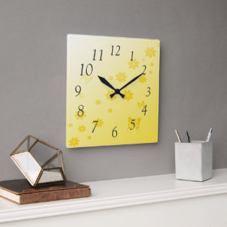 Sunshine Blume in Schmetterlingen Quadratische Wanduhr