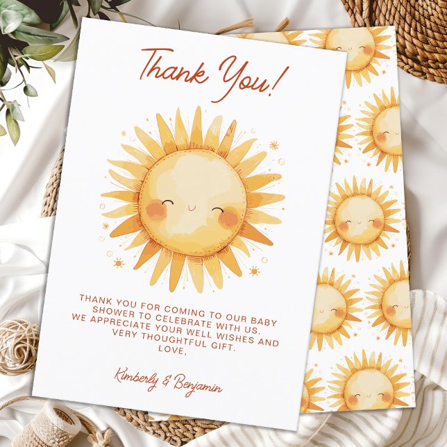 Sunshine Boho Cute Gender Neutral Sun Baby Shower Dankeskarte (Von Creator hochgeladen)