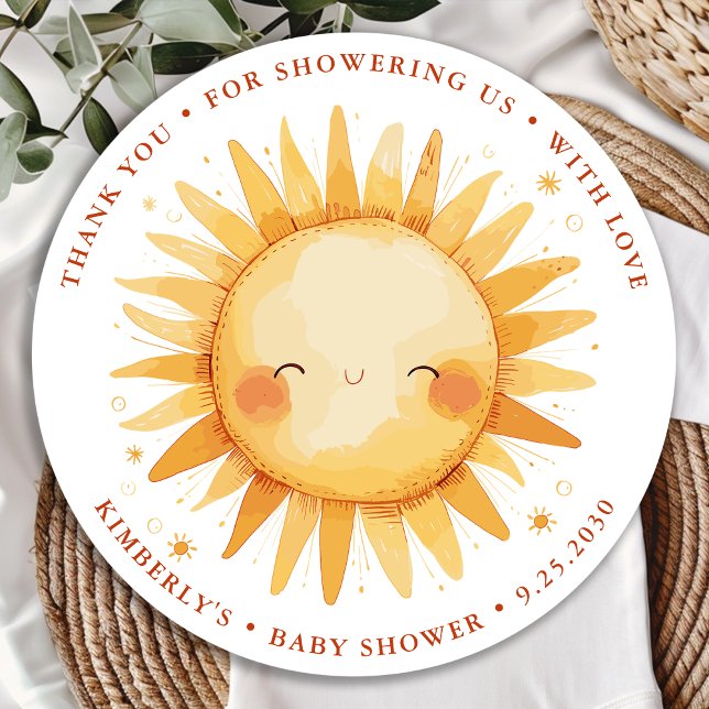 Sunshine Boho Cute Sun Baby Shower Thank You Runder Aufkleber (Von Creator hochgeladen)