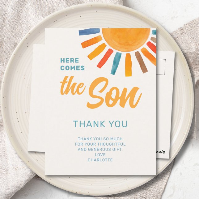 Sunshine Boy's Baby Shower Danke Postkarte (Von Creator hochgeladen)