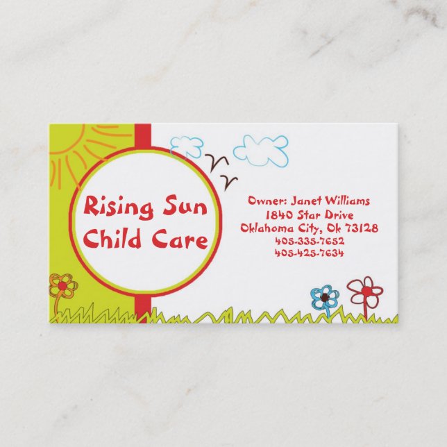 Sunshine Child Care Business Card Visitenkarte (Vorderseite)