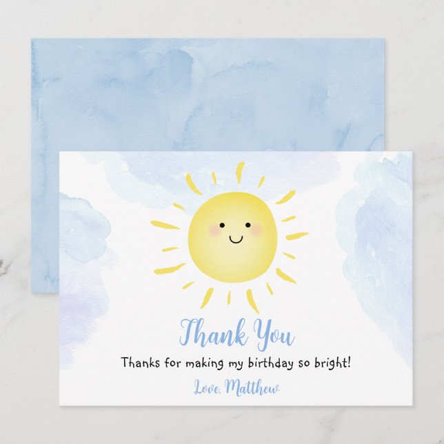 Sunshine Clouds Blue Birthday Vielen Dank Dankeskarte (Vorne/Hinten)