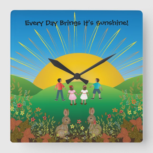 Sunshine Days Clock Quadratische Wanduhr (Vorderseite)