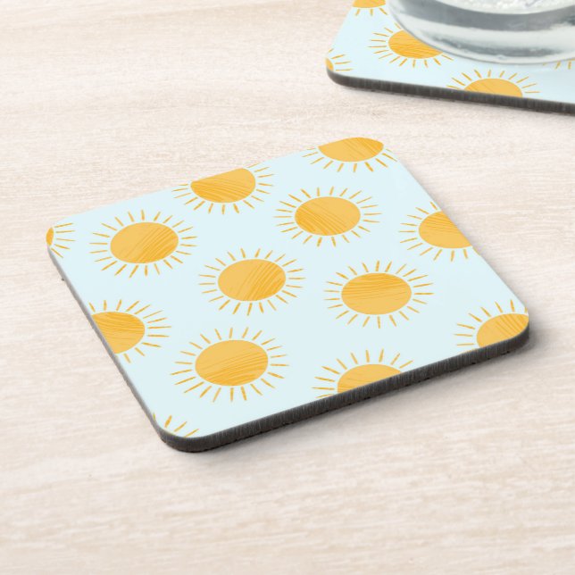 Sunshine Doodle Day Pattern Getränkeuntersetzer (Linke Seite)