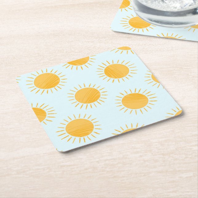 Sunshine Doodle Day Pattern Rechteckiger Pappuntersetzer (angewinkelt)