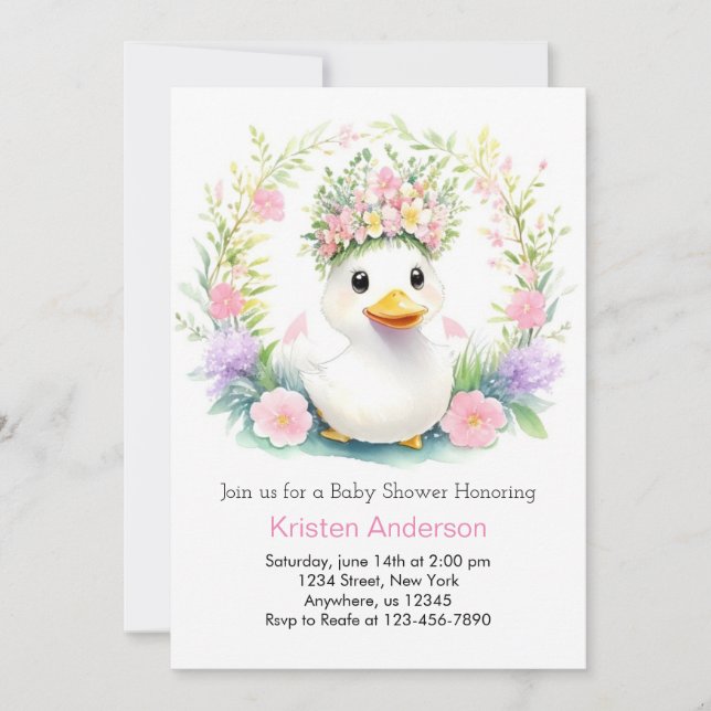 Sunshine & Duckling Dreams: Girl Baby Shower Einladung (Vorderseite)