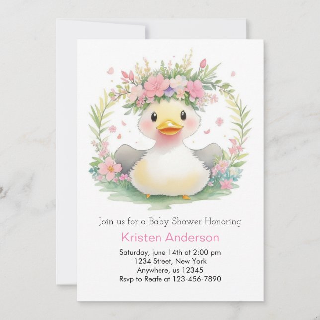 Sunshine & Ducklings: Girl Baby Shower Einladung (Vorderseite)