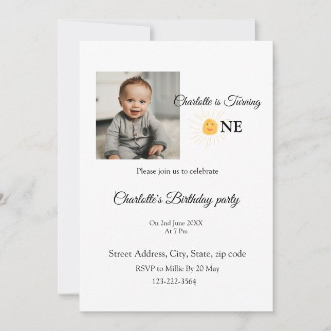 Sunshine einfache Foto QR Geburtstag Einladung (Vorderseite)