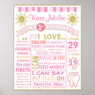 Sunshine Erstgeburtstag Brett Plakatzeichen Mädche Poster