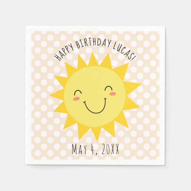 Sunshine Face Happy Birthday Party Serviette (Vorderseite)