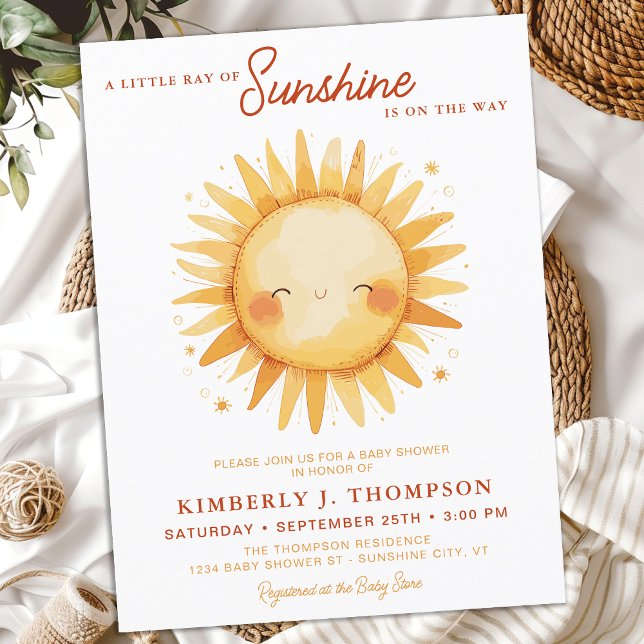 Sunshine Gender Neutral Boho Niedlich Sun Baby Dus Einladungspostkarte (Von Creator hochgeladen)