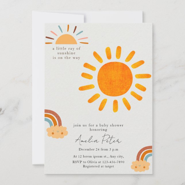 Sunshine Gender Neutral Boho Sun Baby Shower Invit Einladung (Vorderseite)