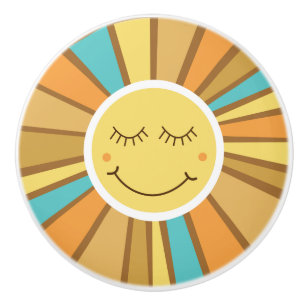 Sunshine Happy Sun Hippie Retro Niedliche Kinder Keramikknauf