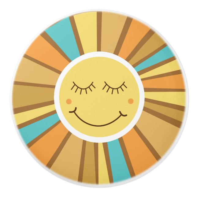 Sunshine Happy Sun Hippie Retro Niedliche Kinder Keramikknauf (Vorderseite)