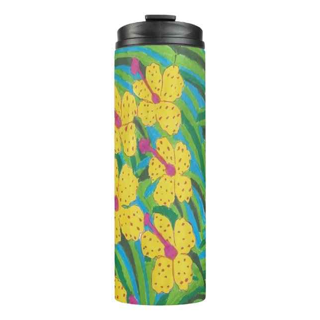 Sunshine Hibiskus Tropical Print Thermosbecher (Vorderseite)