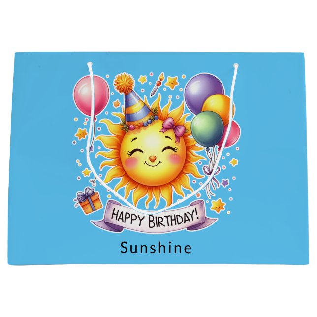 Sunshine Individuelle Name Happy Birthday Blue Große Geschenktüte (Vorderseite)