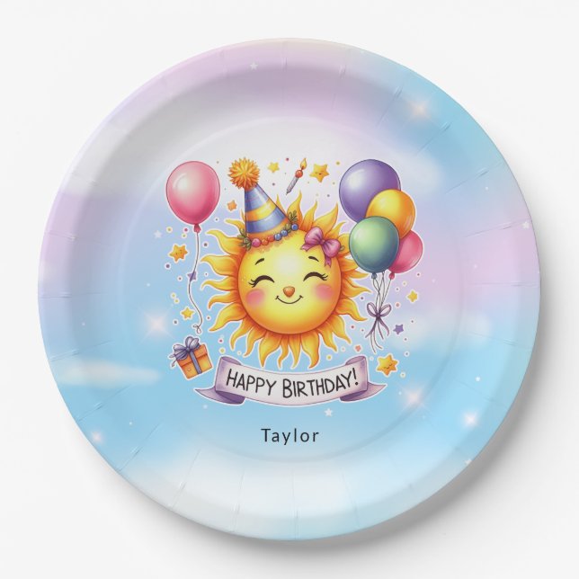 Sunshine Individuelle Name Happy Birthday Paper Te Pappteller (Vorderseite)