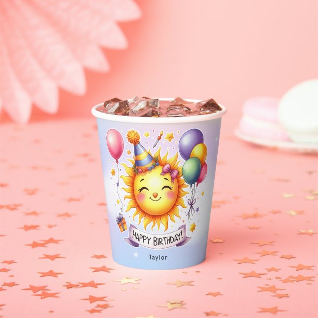 Sunshine Individuelle Name Happy Birthday Pappbecher (Insitu)