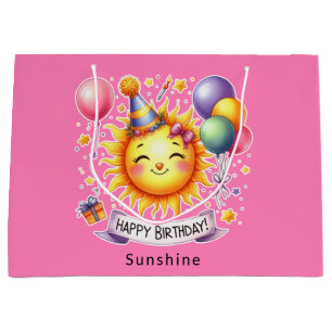 Sunshine Individuelle Name Happy Birthday Pink Große Geschenktüte
