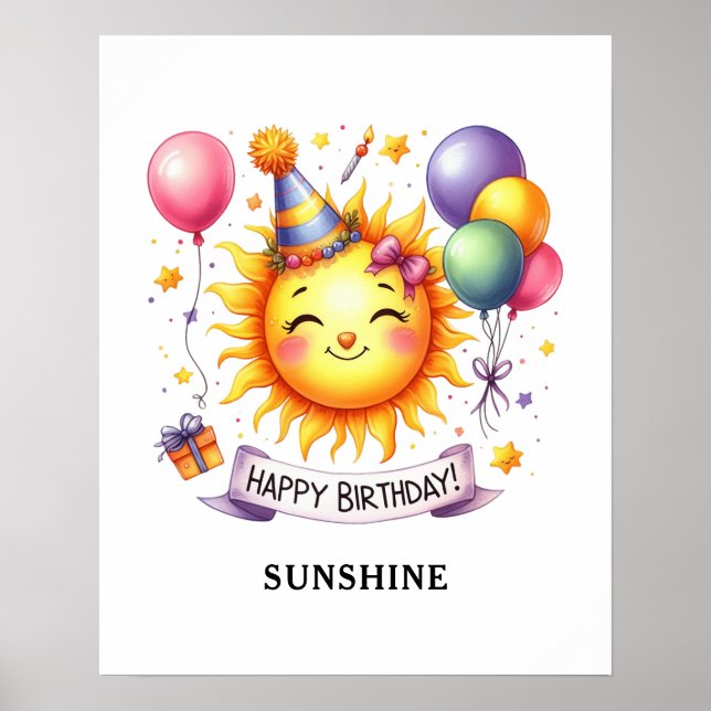 Sunshine Individuelle Name Happy Birthday Poster (Vorne)