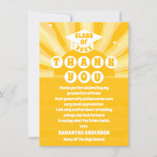 Sunshine Jaune Carte de remerciements de graduatio