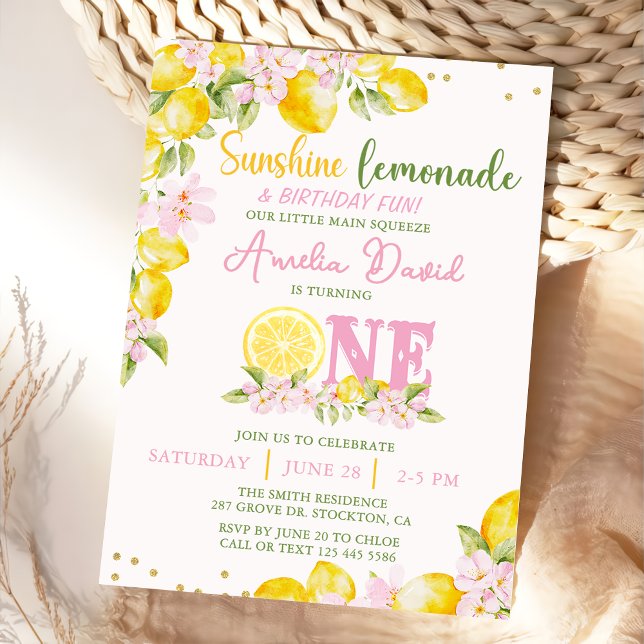 Sunshine Lemon Lemonade First Birthday Invitation Einladung (Von Creator hochgeladen)