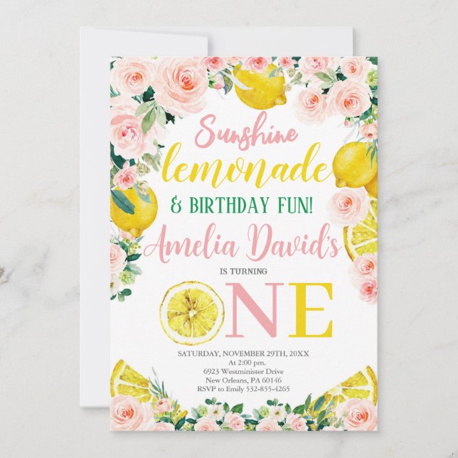 Sunshine Lemon Lemonade und Fun Erster Geburtstag Einladung (Vorderseite)