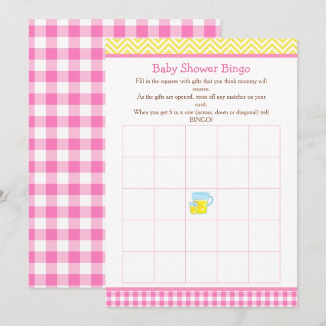 Sunshine & Lemonade Pink & Yellow Bingo Einladung (Vorne/Hinten)