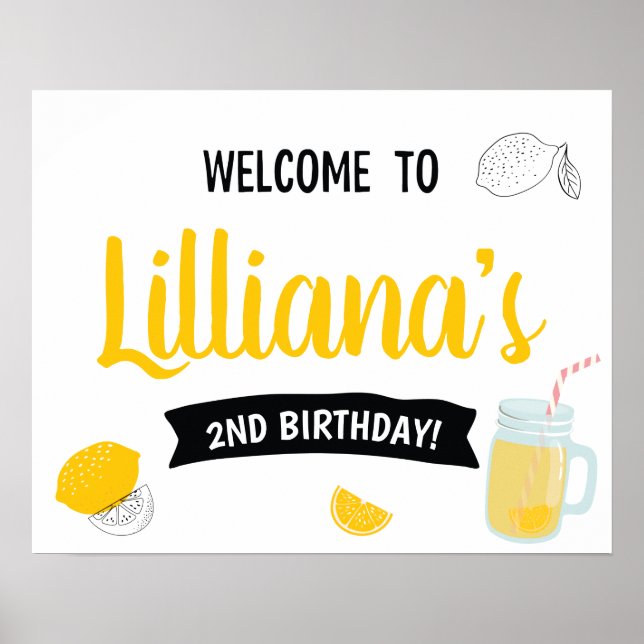Sunshine Lemonade und Fun Birthday Party Willkomme Poster (Vorne)