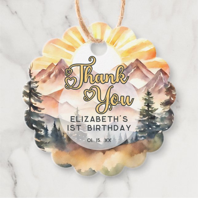 Sunshine Nature Mountains Birthday Party Thank You Geschenkanhänger (Vorderseite)