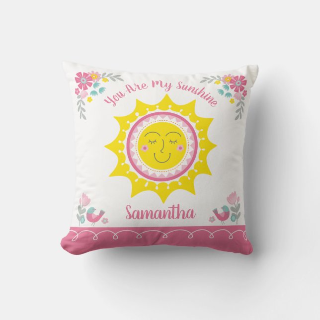 Sunshine Niedlich Gelb Pink Personalisiert Baby Nu Kissen (Vorderseite)