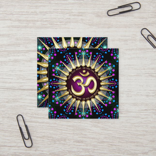 Sunshine OM Energy Magical Light Geometry Square Quadratische Visitenkarte (Vorderseite/Rückseite Beispiel)