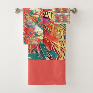 Sunshine Orange Green Bush Graphics Herbstfarben Badhandtuch Set