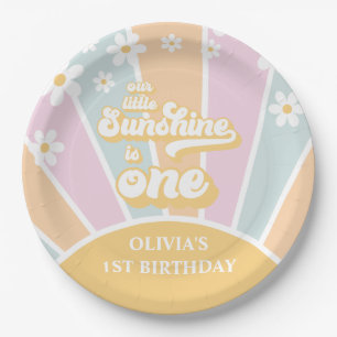 Sunshine pastel Retro daisy boho ersten Geburtstag Pappteller