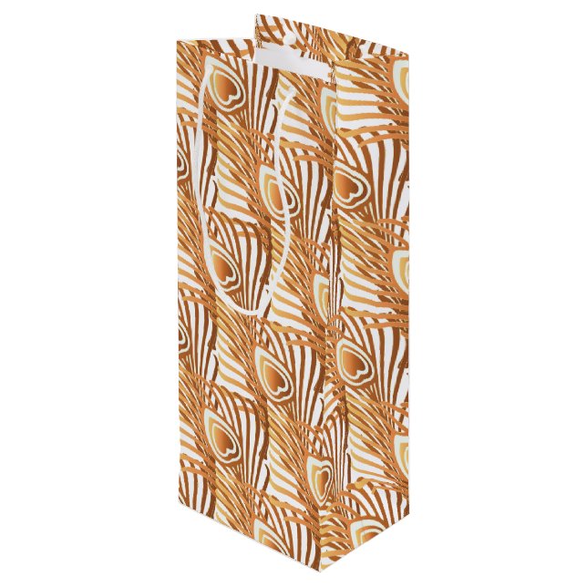 Sunshine Pfauenfeathers Art Nouveau Design Geschenktüte Für Weinflaschen (Rückseite Schrägansicht)