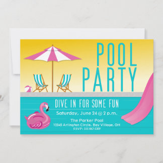 Sunshine & Pink Flamingo Pool Party Einladung
