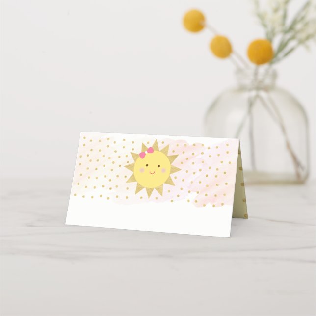 Sunshine Pink & Gold Erstgeburtennahrung Platzkarte (Vorderseite)