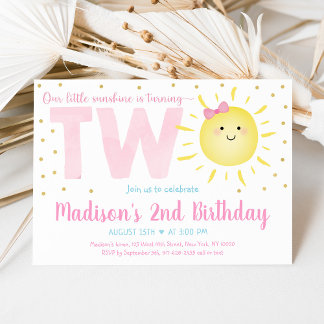 Sunshine Pink Gold Zweiter Geburtstag Einladung