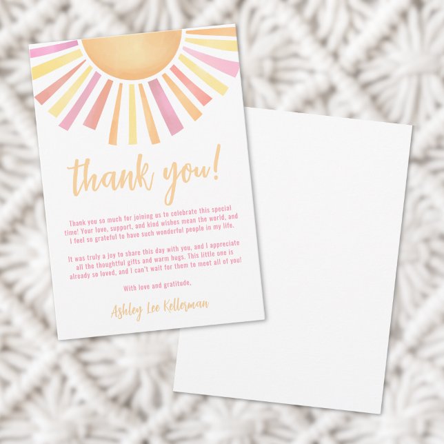 Sunshine Pink Sun Baby Dusche Dankeskarte (Sunshine Pink Sun Baby Shower Thank You Card )