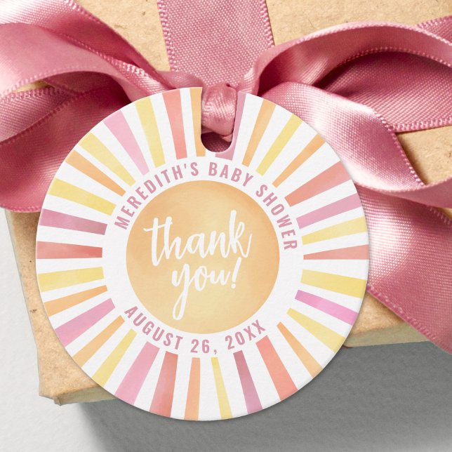 Sunshine Pink Sun Baby Dusche Geschenkanhänger (Sunshine Pink Sun Baby Shower Favor Tags)