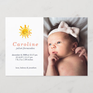 Sunshine Primary Name Baby Birth Ankündigung