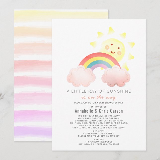 Sunshine & Rainbow Baby Dusche by Mail Einladung (Vorne/Hinten)