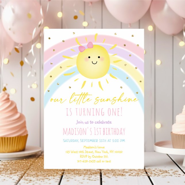 Sunshine Rainbow Pastel Geburtstag Einladung (Von Creator hochgeladen)